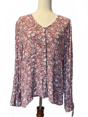 Market & Spruce Women's Floral Long Sleeve Blouse Size XL